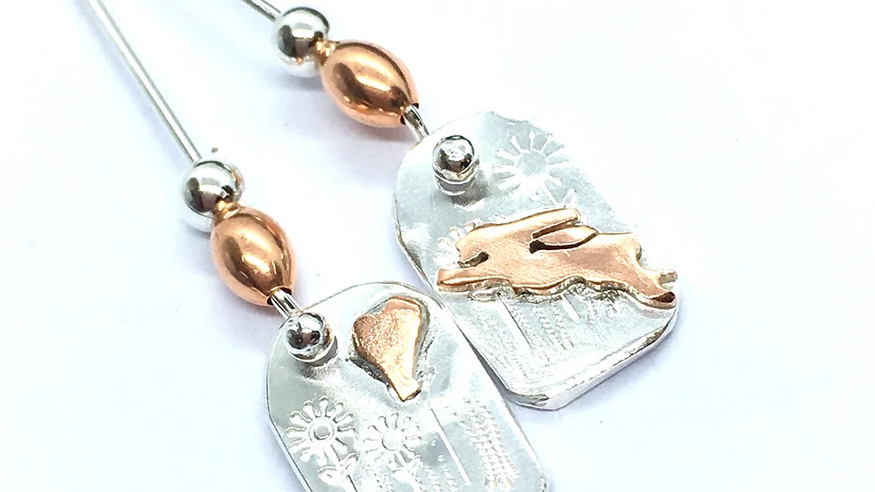 Leaping Hare Mis-Matched Drop Earrings