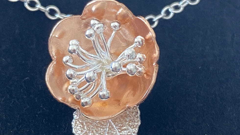 Necklace Bobbly Flower Pendant.  Copper Silver Flower Series F&W