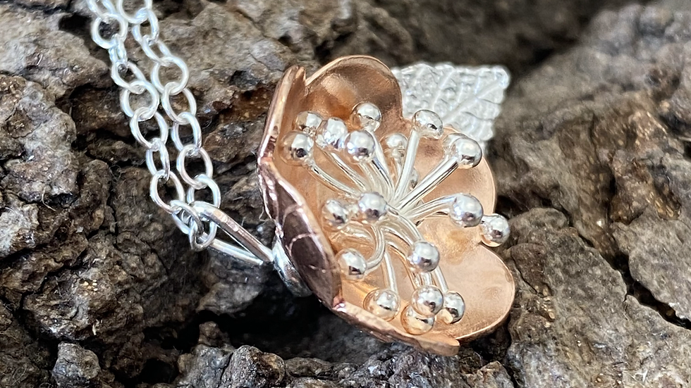 Necklace Bobbly Flower Pendant.  Copper Silver Flower Series F&W