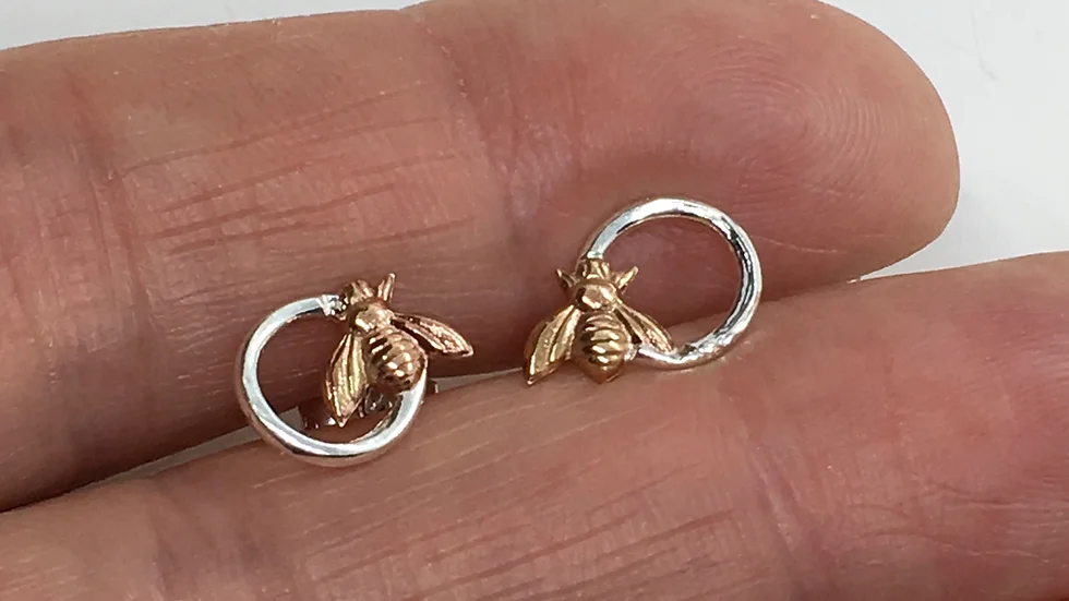 Silver Copper Bee Earrings