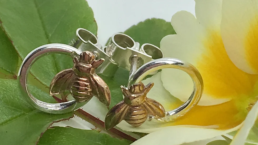 Silver Copper Bee Earrings