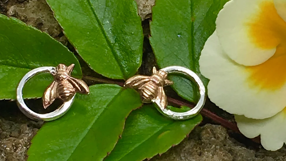 Silver Copper Bee Earrings