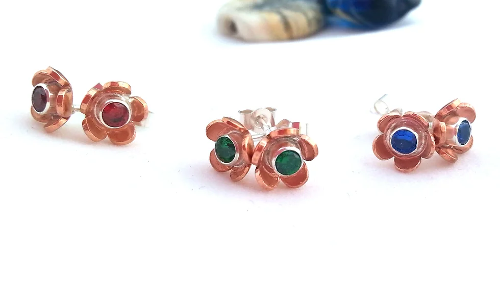 Flower Stud earrings Copper & Silver
