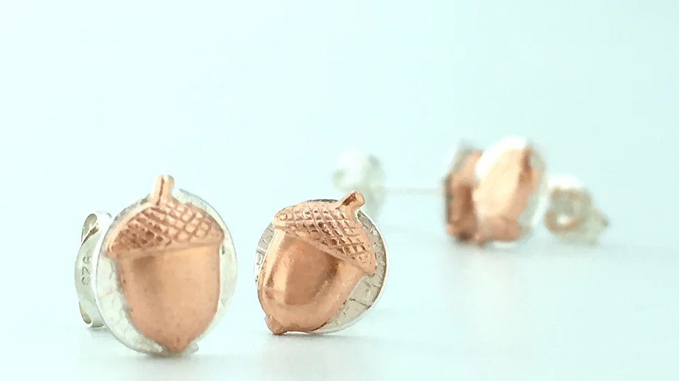 Wolds Way Acorn Copper & Silver Earrings