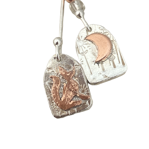 Earrings Dreaming Fox Mis-Matched Drop Earrings Silver Earrings