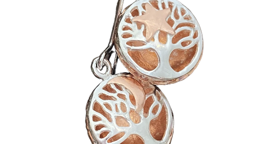 Earrings Moon Star Tree Long Drop Mis-Matched Silver Copper Earrings