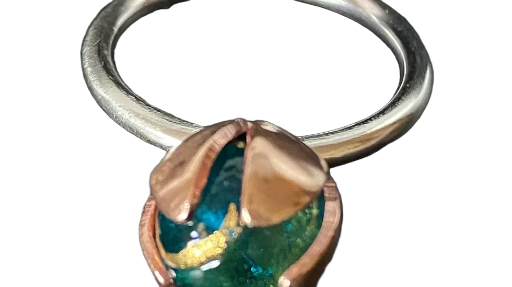 Flower Bud Ring © Venetian Murano Glass Copper Silver