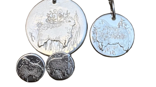 Greyface Valeens Sheep Set . Solid Silver Coin Pendant and earrings set