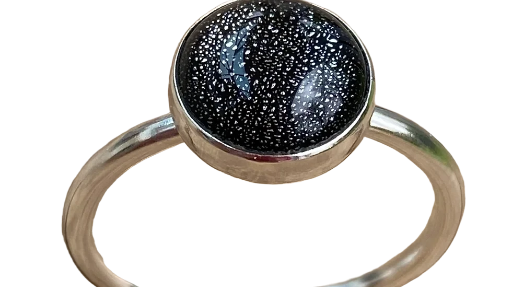 Black Diachroic Stone Set Silver Stacking Ring size S / T