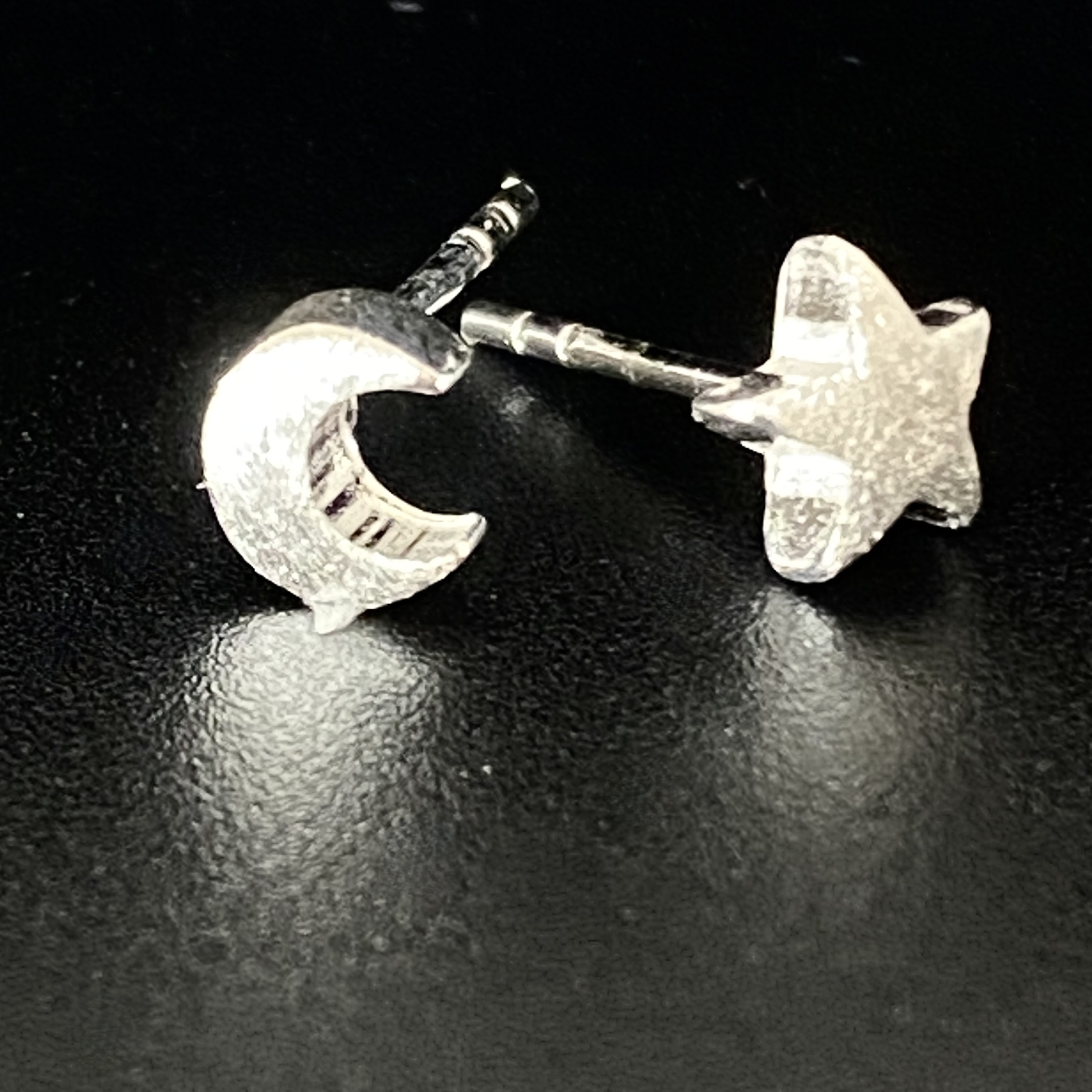 Chunky  Moon Star Silver Stud Earrings Cartoon Earrings