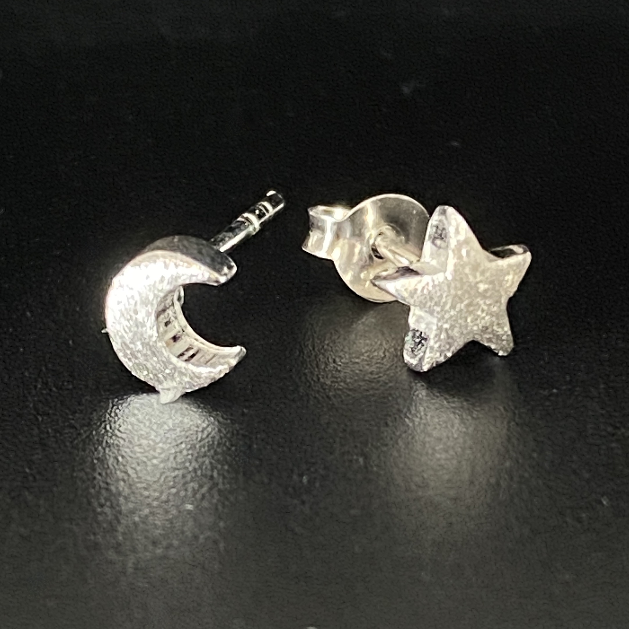 Chunky  Moon Star Silver Stud Earrings Cartoon Earrings