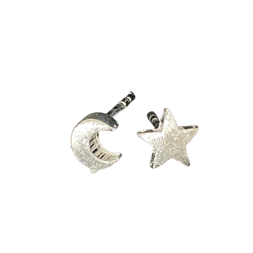 Chunky  Moon Star Silver Stud Earrings Cartoon Earrings