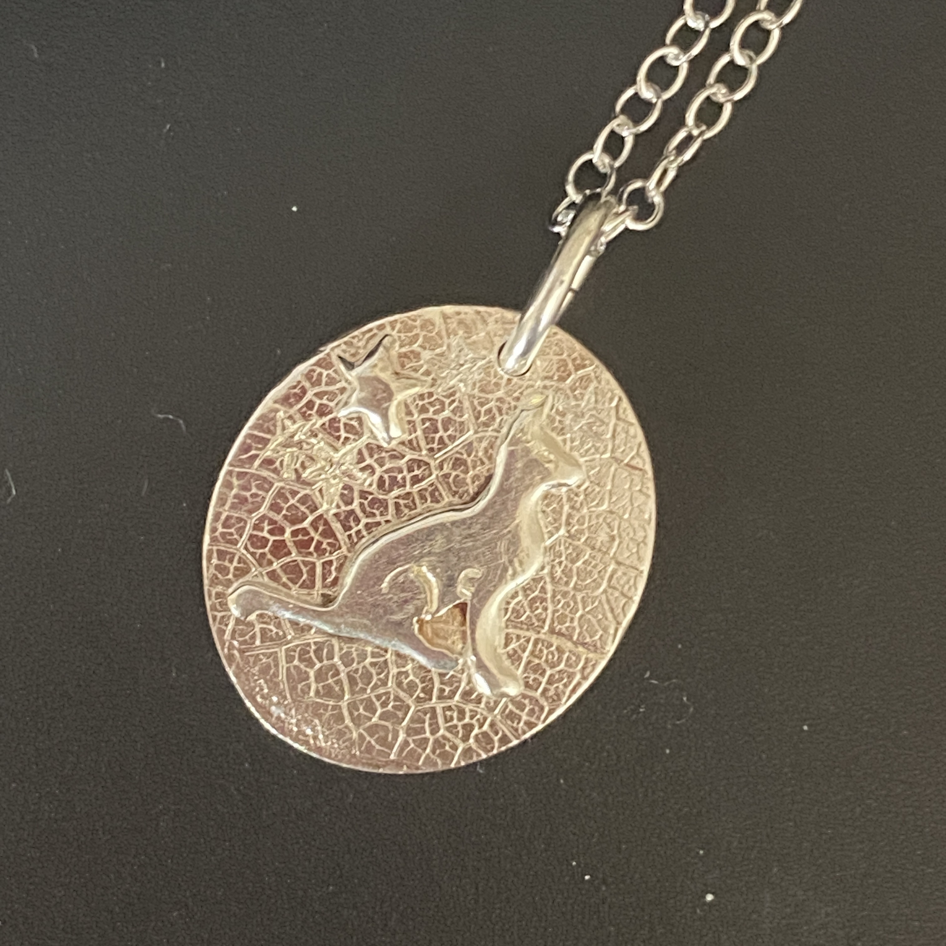 Star Gazing Cat.  Solid Silver Oval Pendant