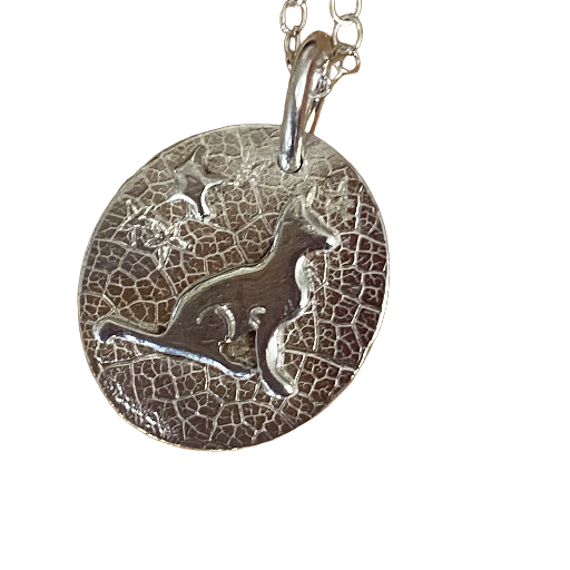 Star Gazing Cat.  Solid Silver Oval Pendant