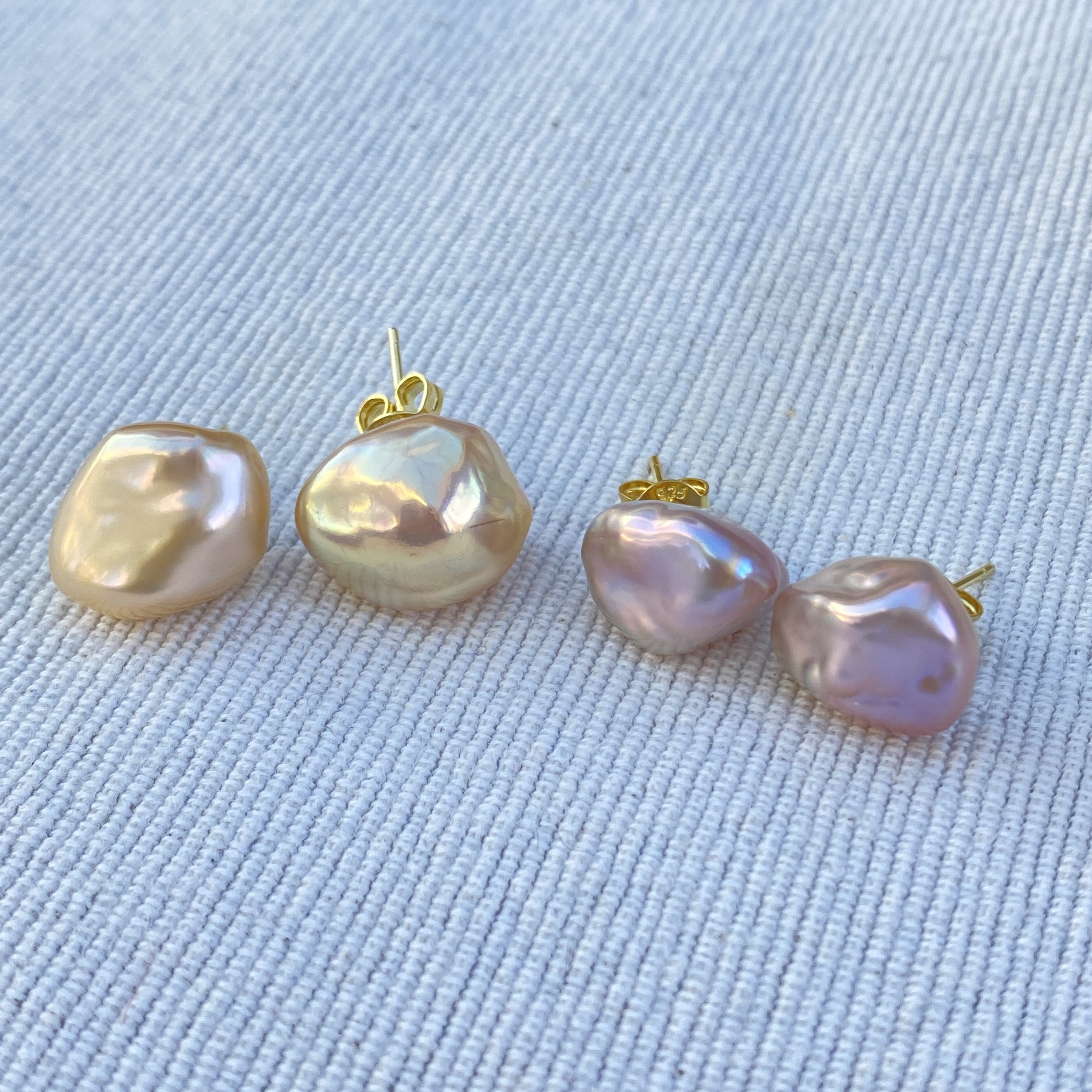  Asymmetrical Pearl Stud Earrings - gold plated silver posts 