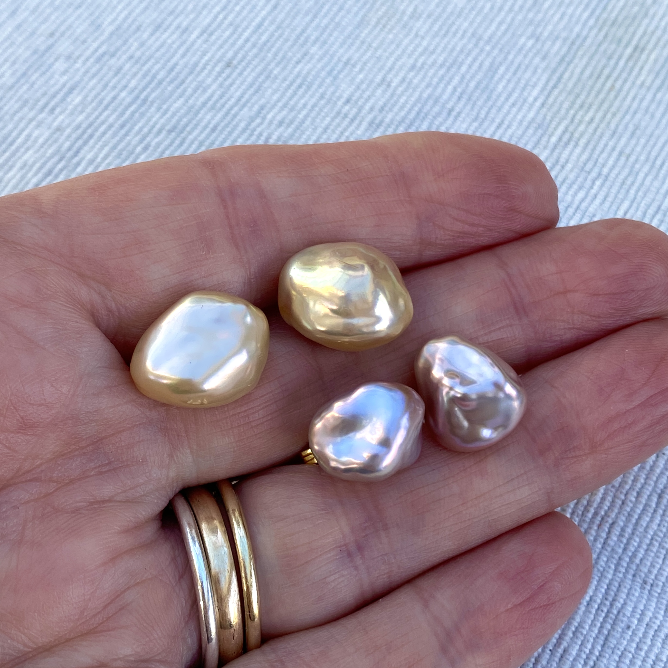  Asymmetrical Pearl Stud Earrings - gold plated silver posts 