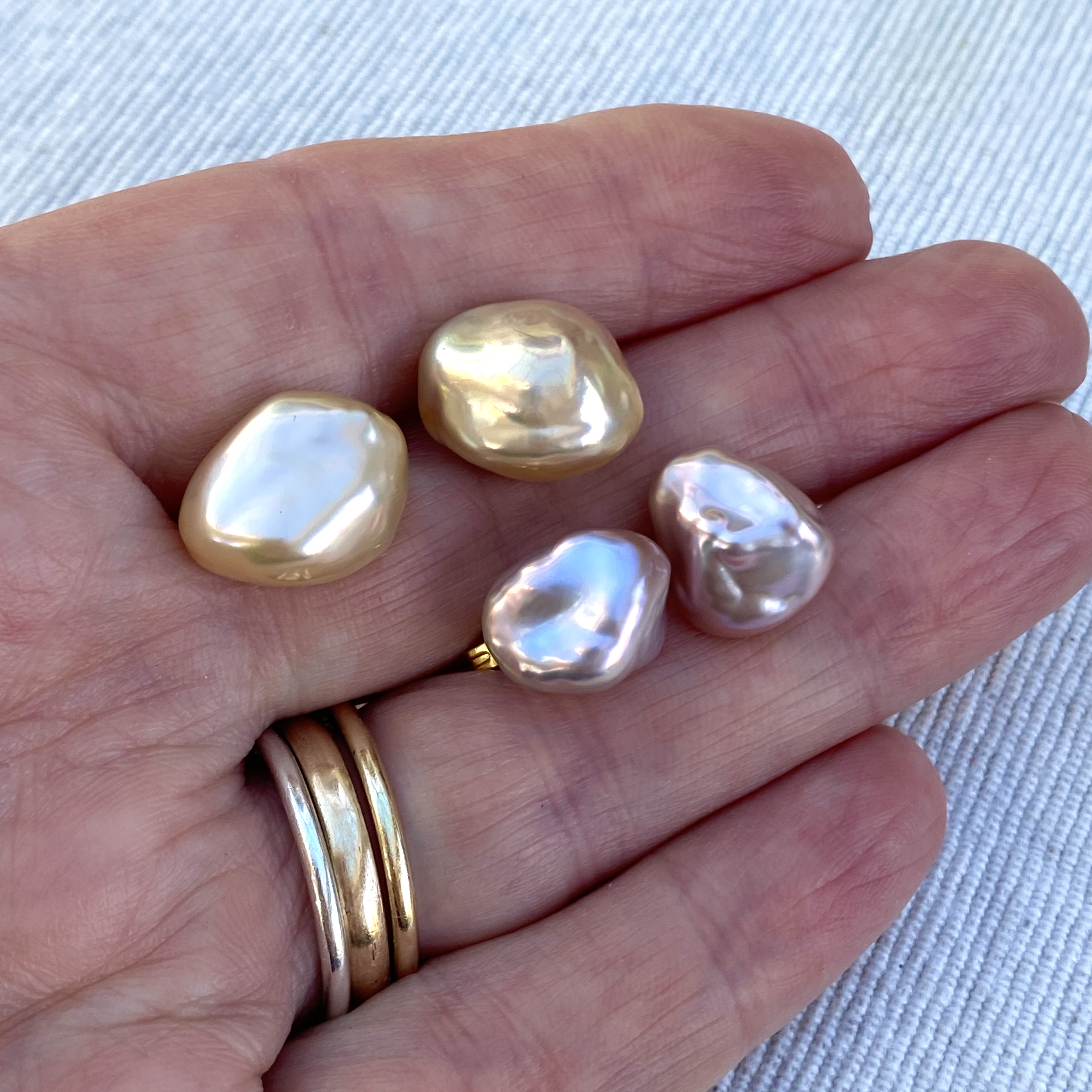  Asymmetrical Pearl Stud Earrings - gold plated silver posts 