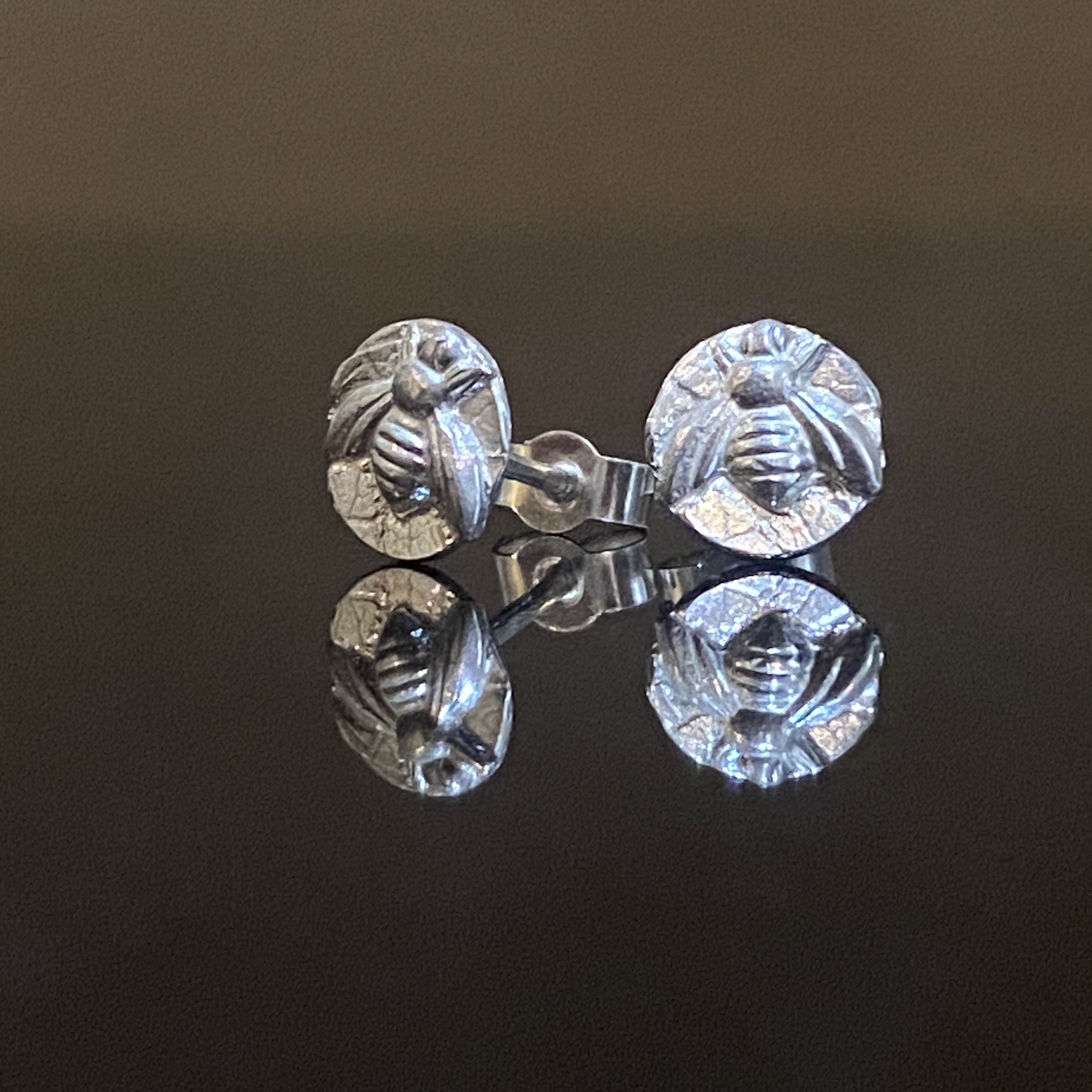 Small Silver Bee Stud Earrings