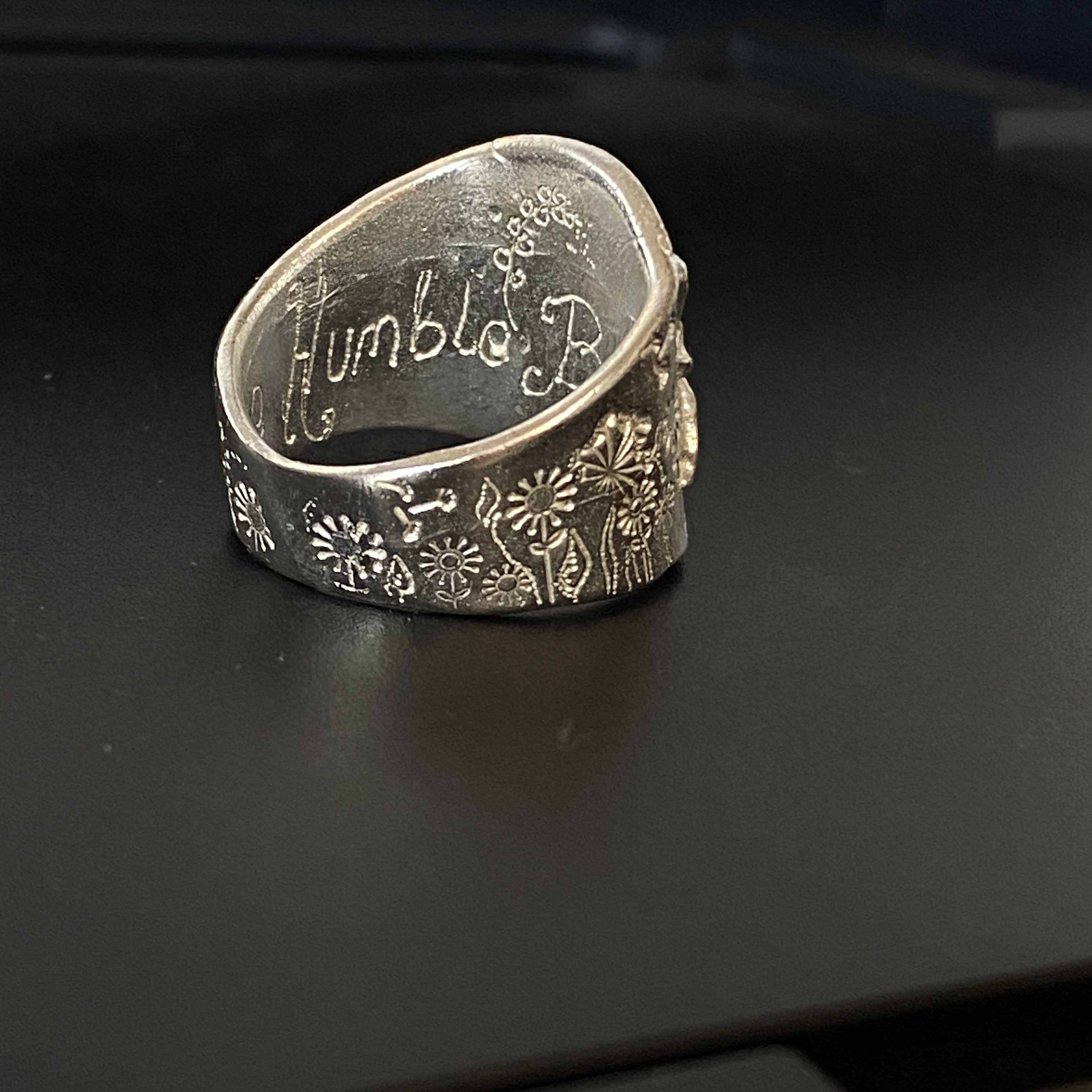 Bee Signet Ring in a Meadow Silver  Ring 
