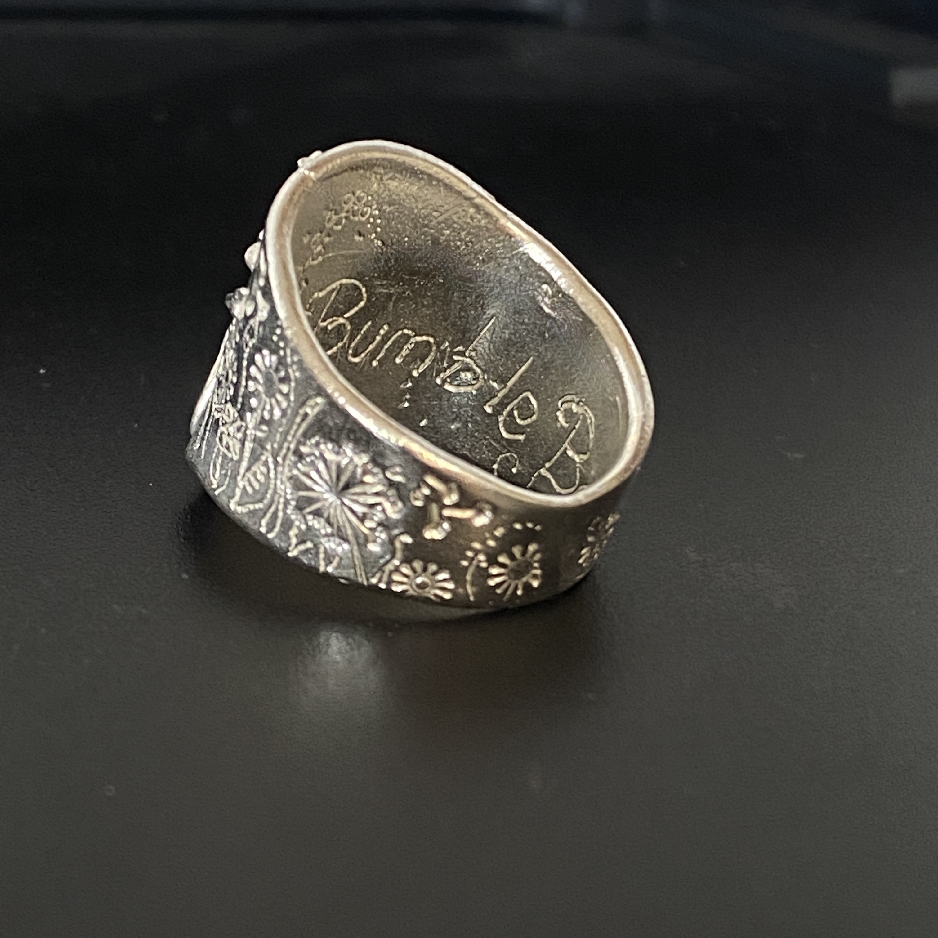 Bee Signet Ring in a Meadow Silver  Ring 