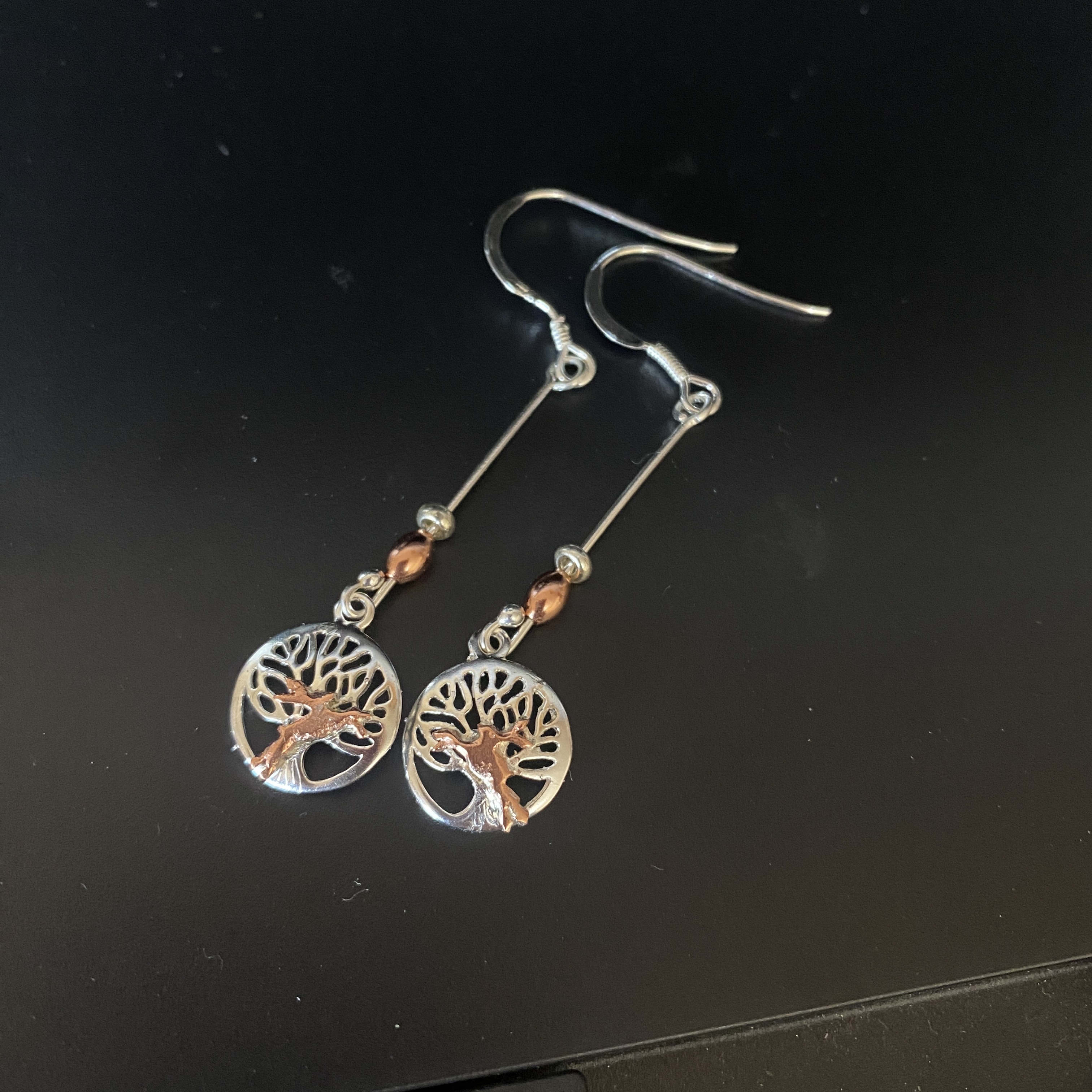 Earrings boxing Hares Tree of Life Drop Earrings  Silver and copper