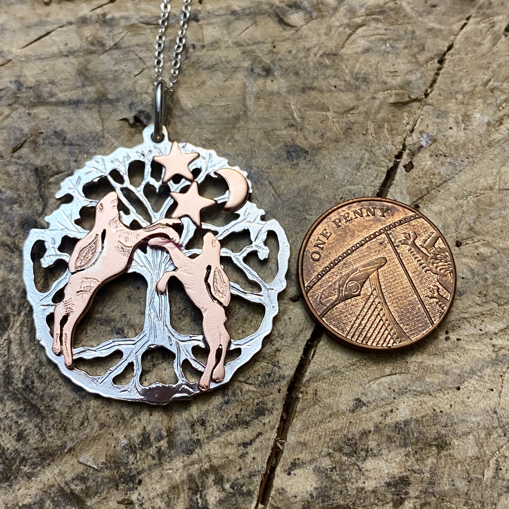 Boxing Hares Tree of Life Pendant large
