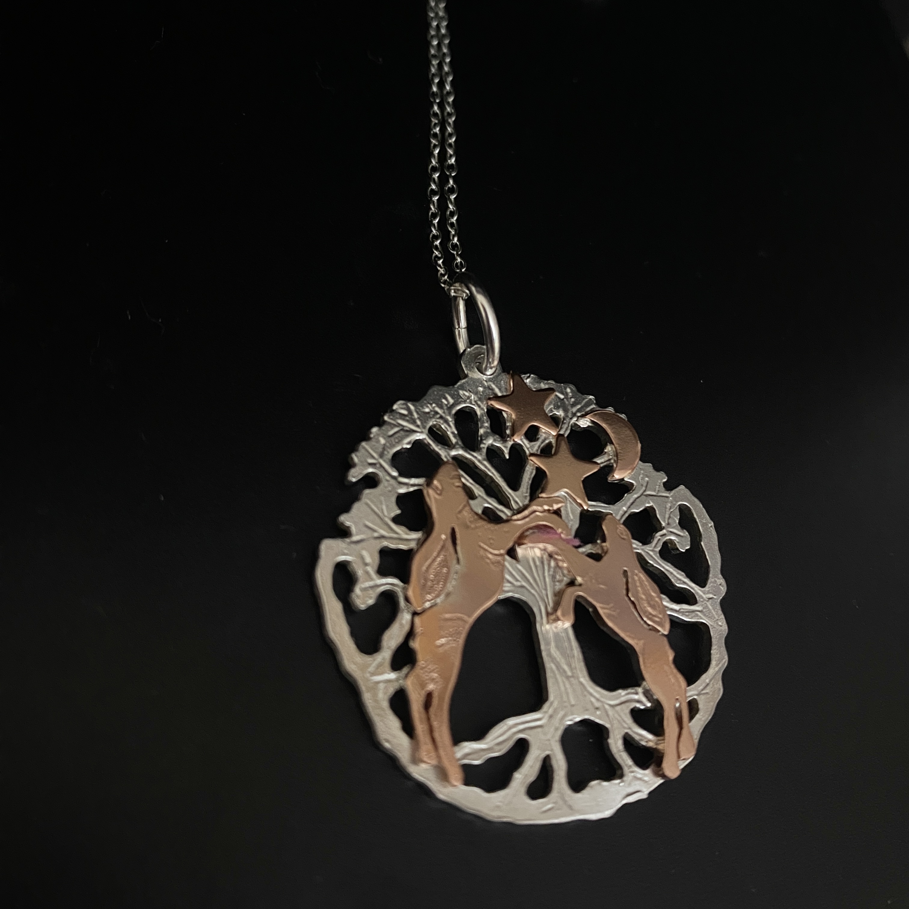 Boxing Hares Tree of Life Pendant large