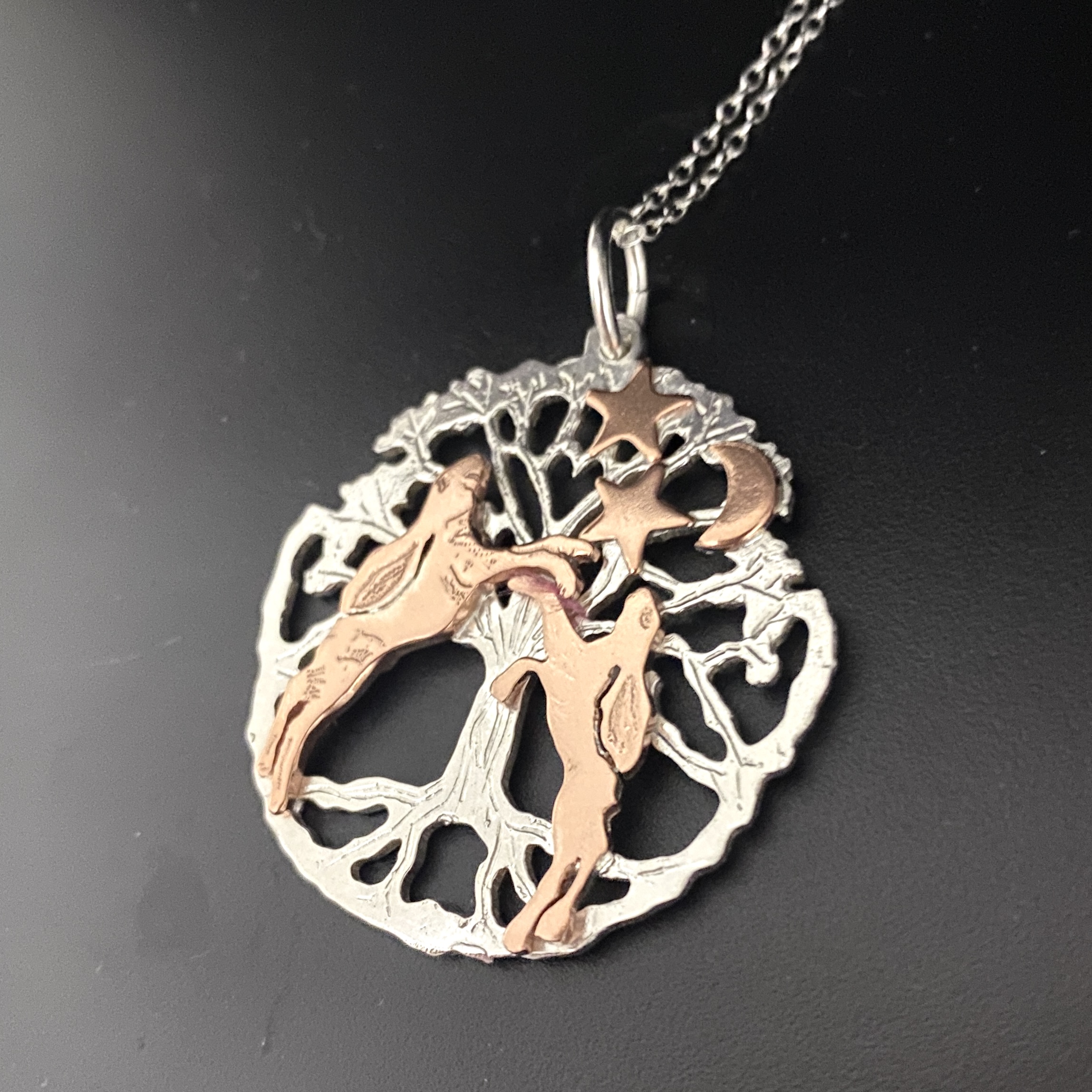 Boxing Hares Tree of Life Pendant large