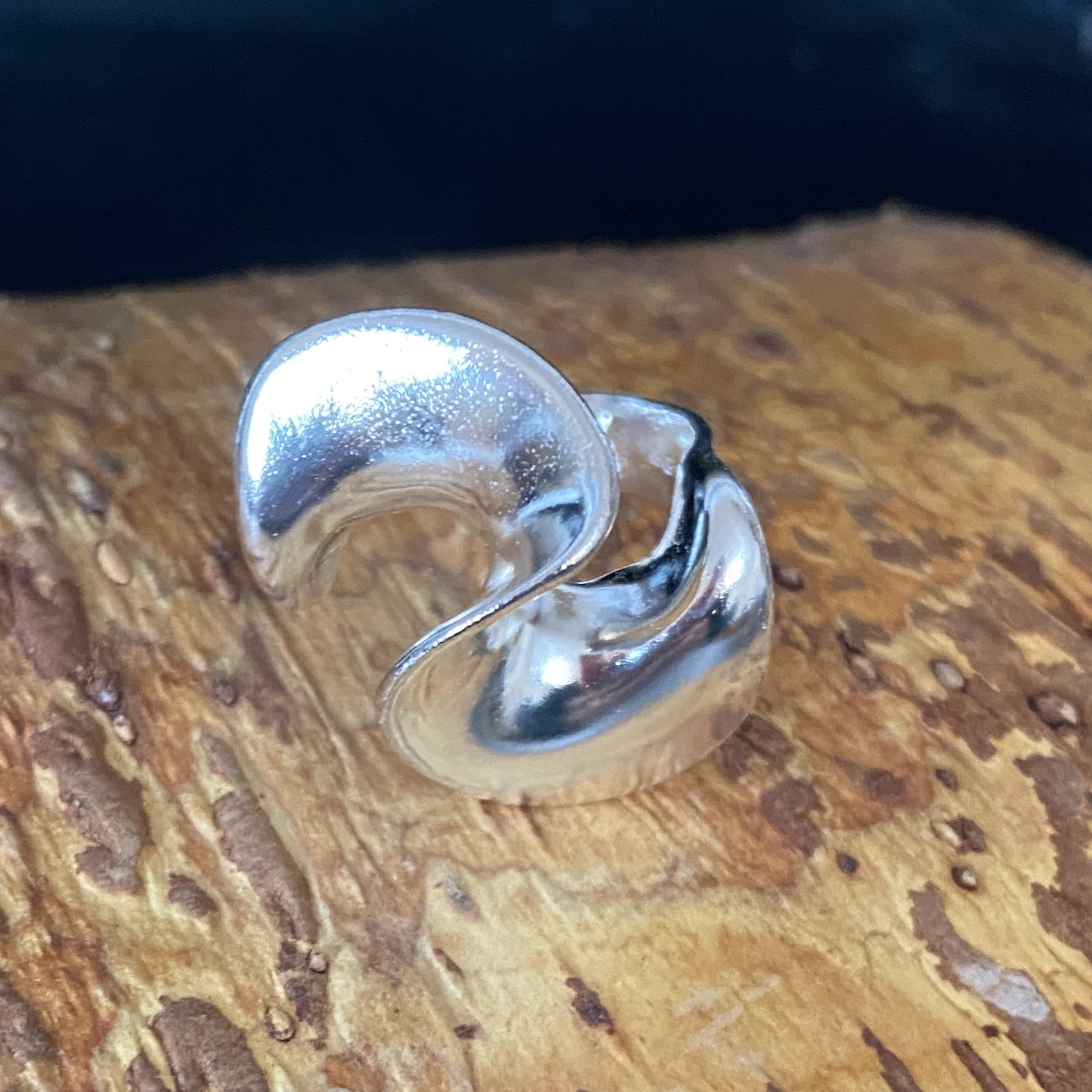 Wave Ring Silver Statement Ring size P 1/2