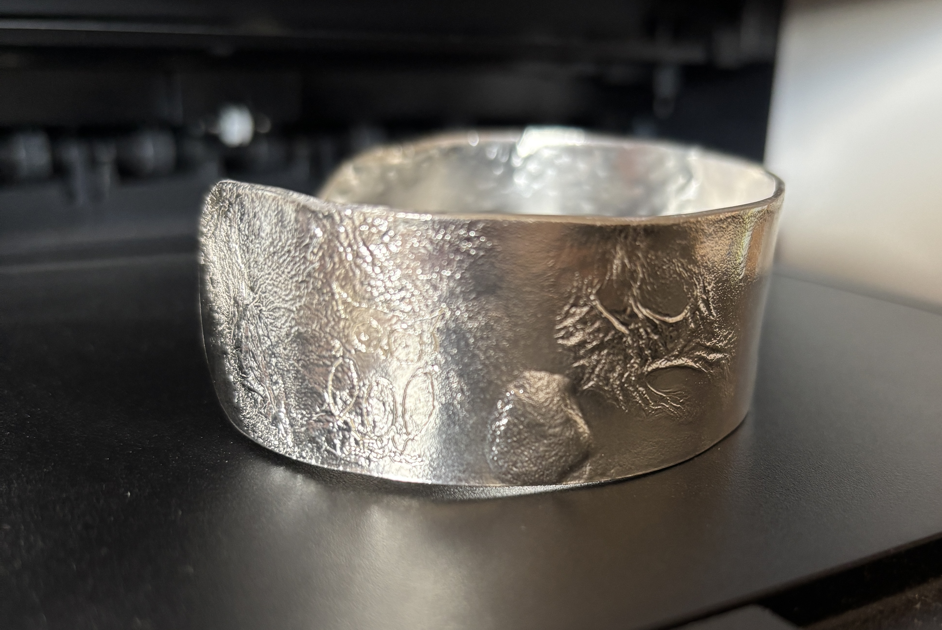 Owl Bangle Reticulated silver for Alicia - balance payment 