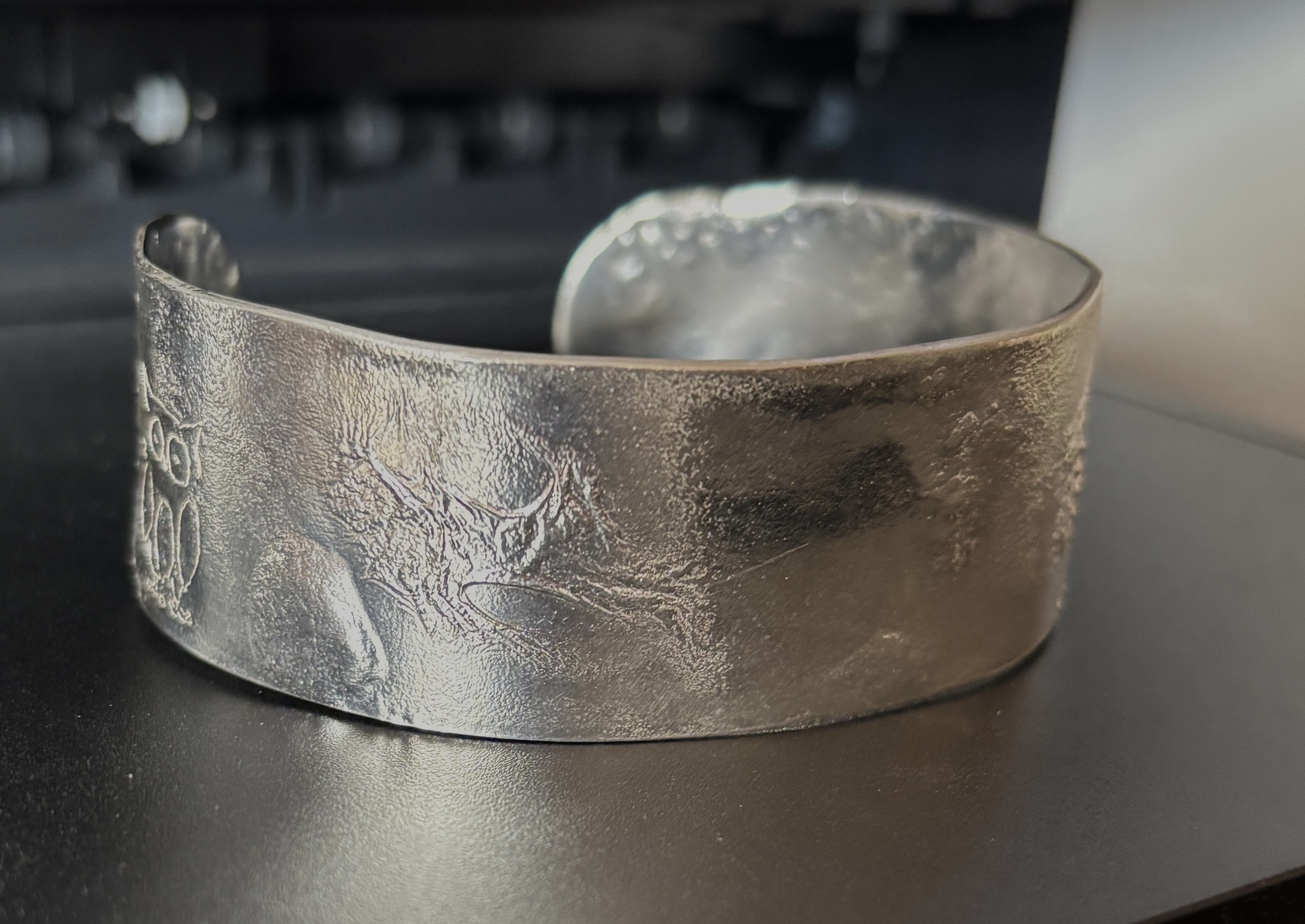 Owl Bangle Reticulated silver for Alicia - balance payment 