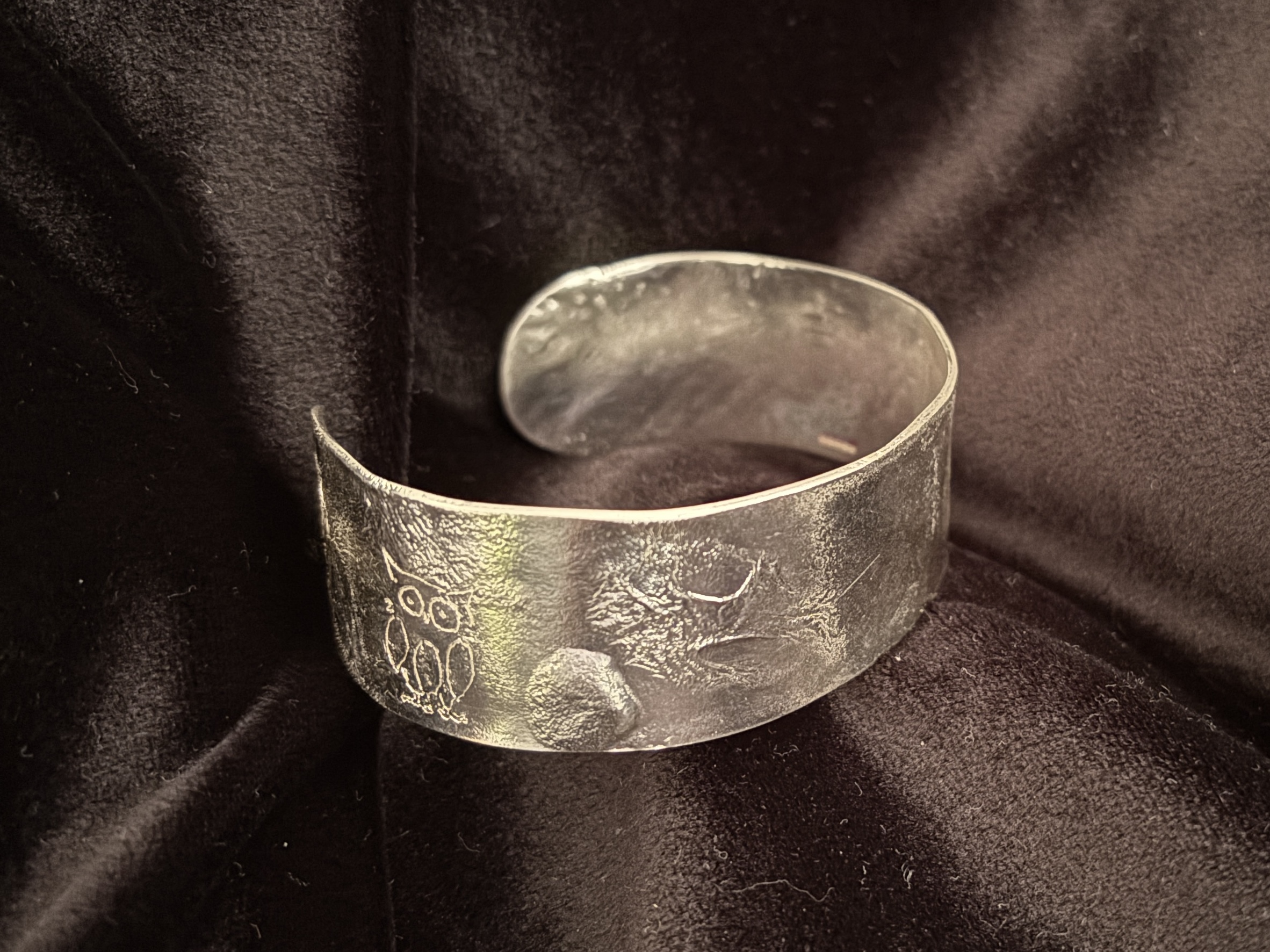 Owl Bangle Reticulated silver for Alicia - balance payment
