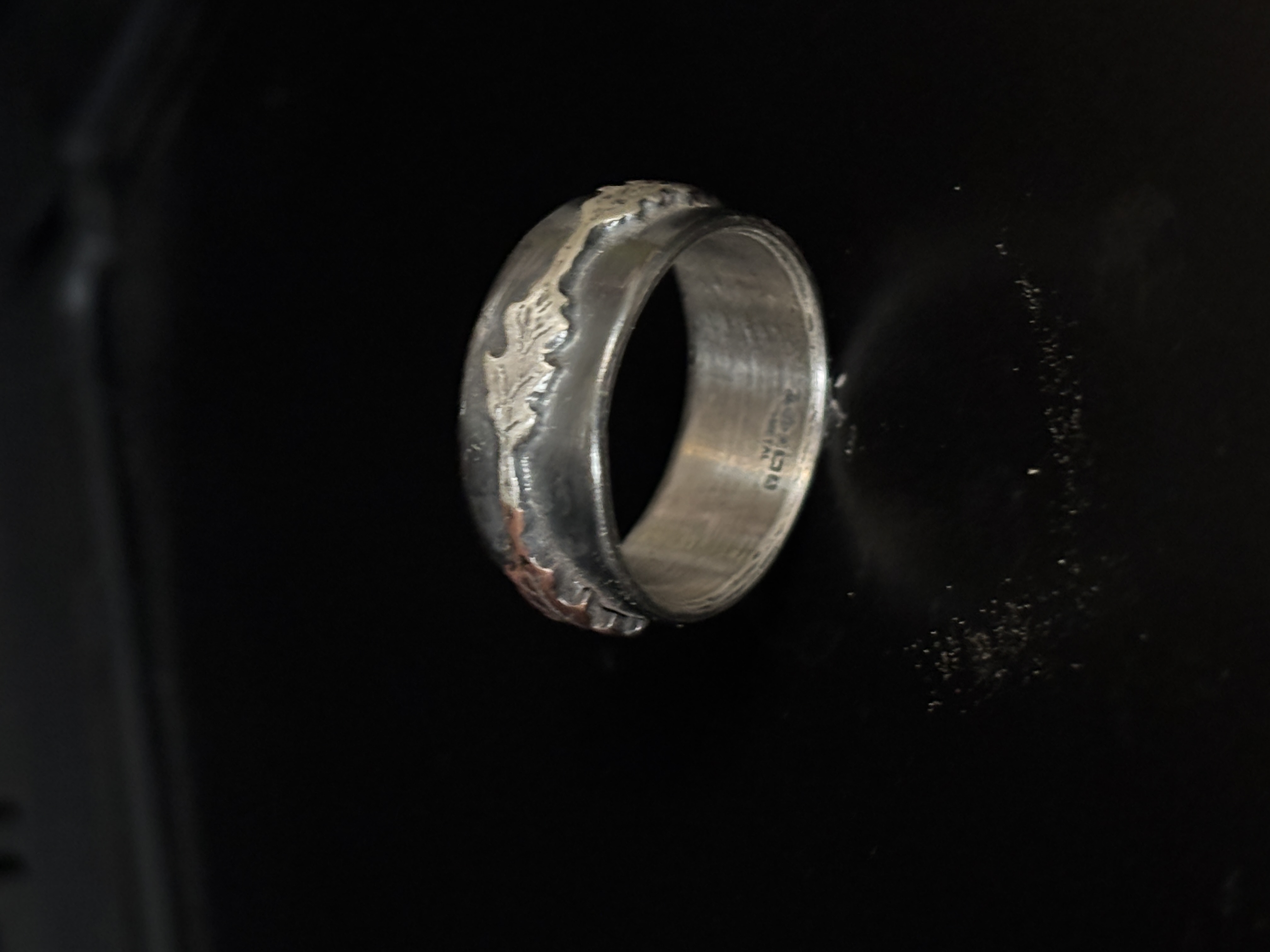 Oxidised silver & copper oak leaf ring made for Susan MCL 