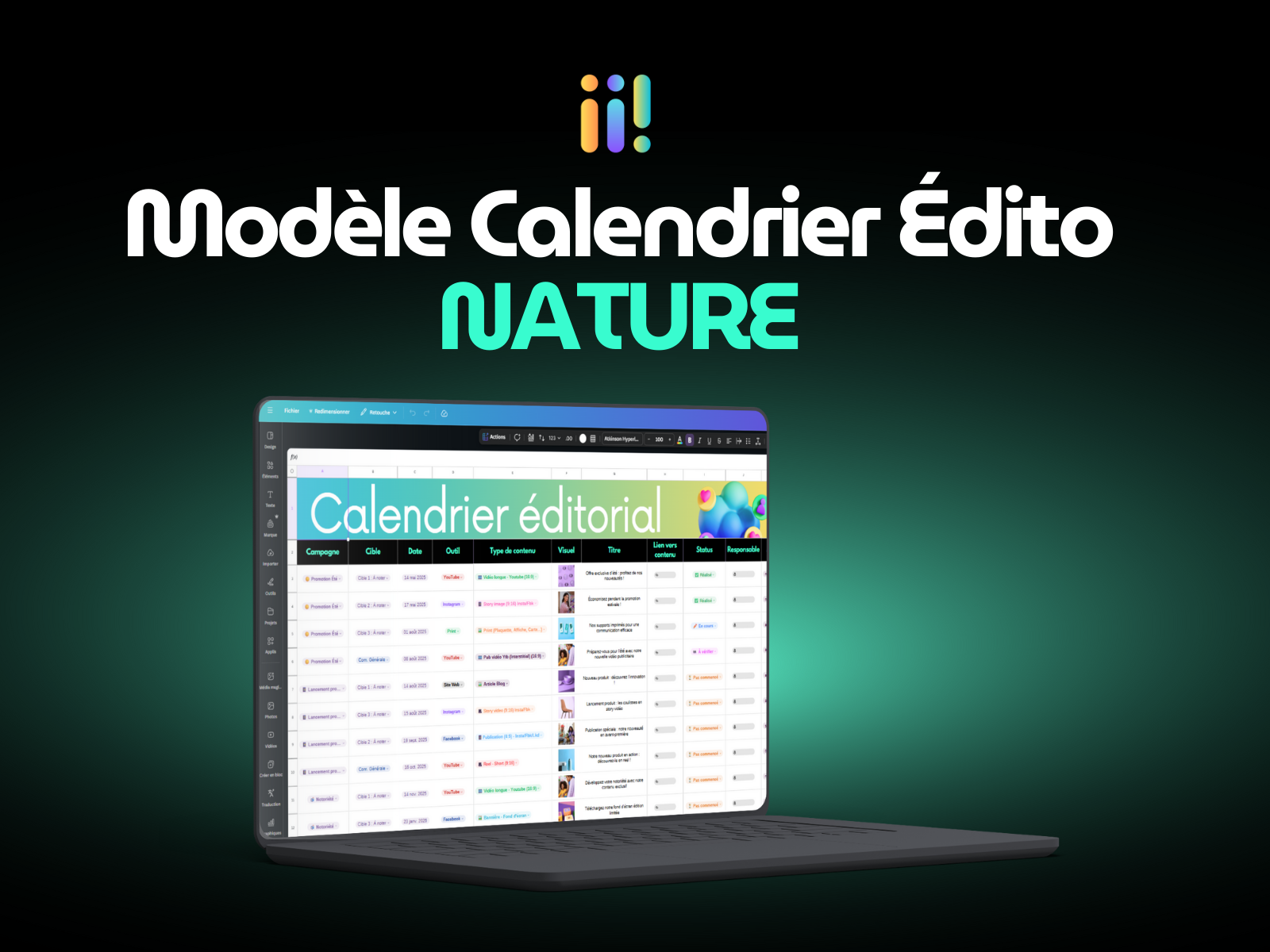 Modèle Canva - Calendrier Édito NATURE