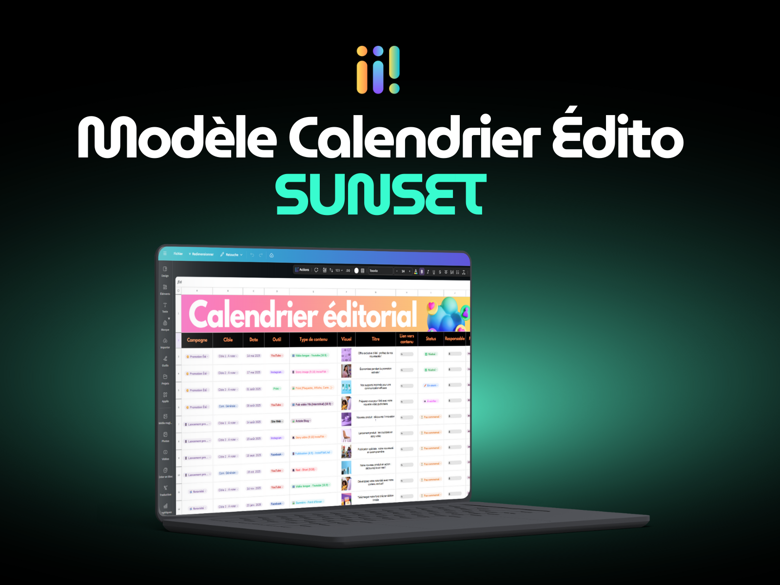 Modèle Canva - Calendrier Édito SUNSET