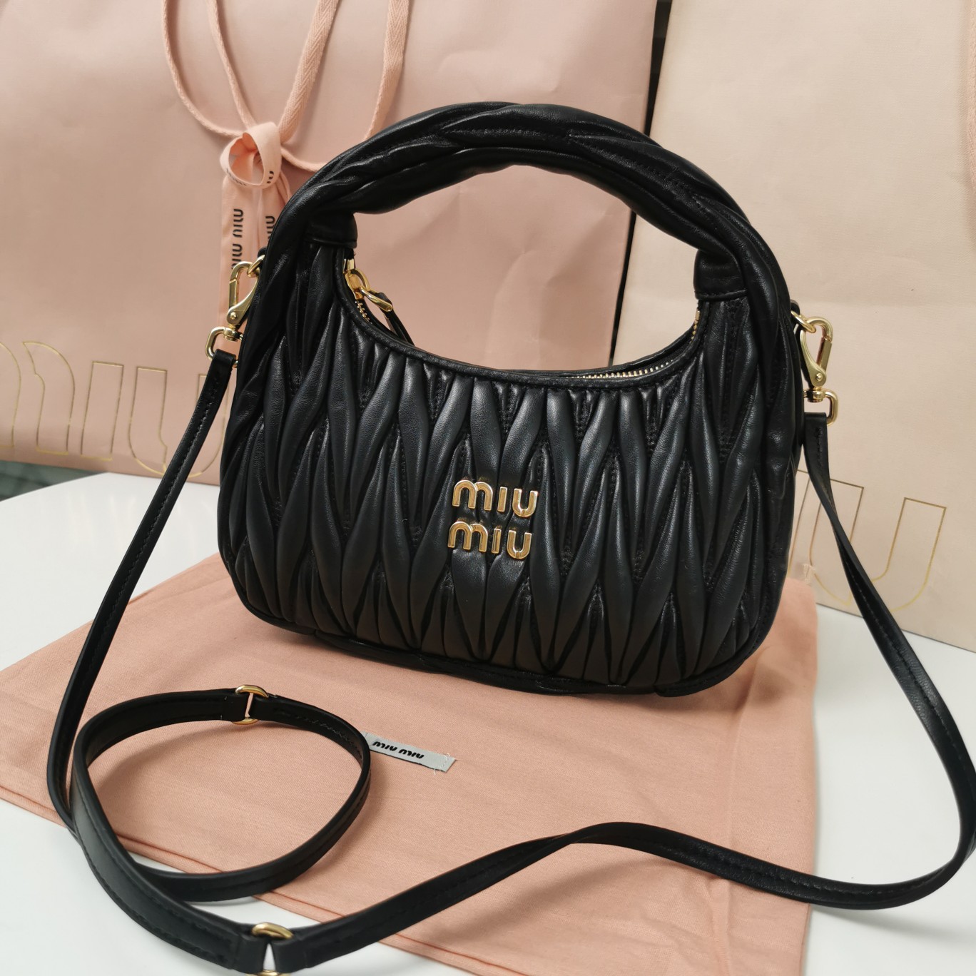 Miu Miu Wander Matelasse Nappa Leather Mini Hobo Bag