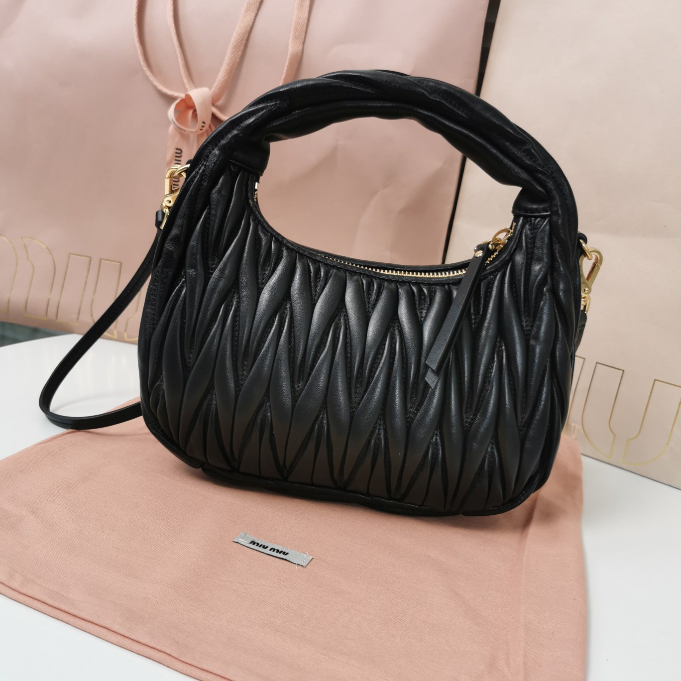 Miu Miu Wander Matelasse Nappa Leather Mini Hobo Bag