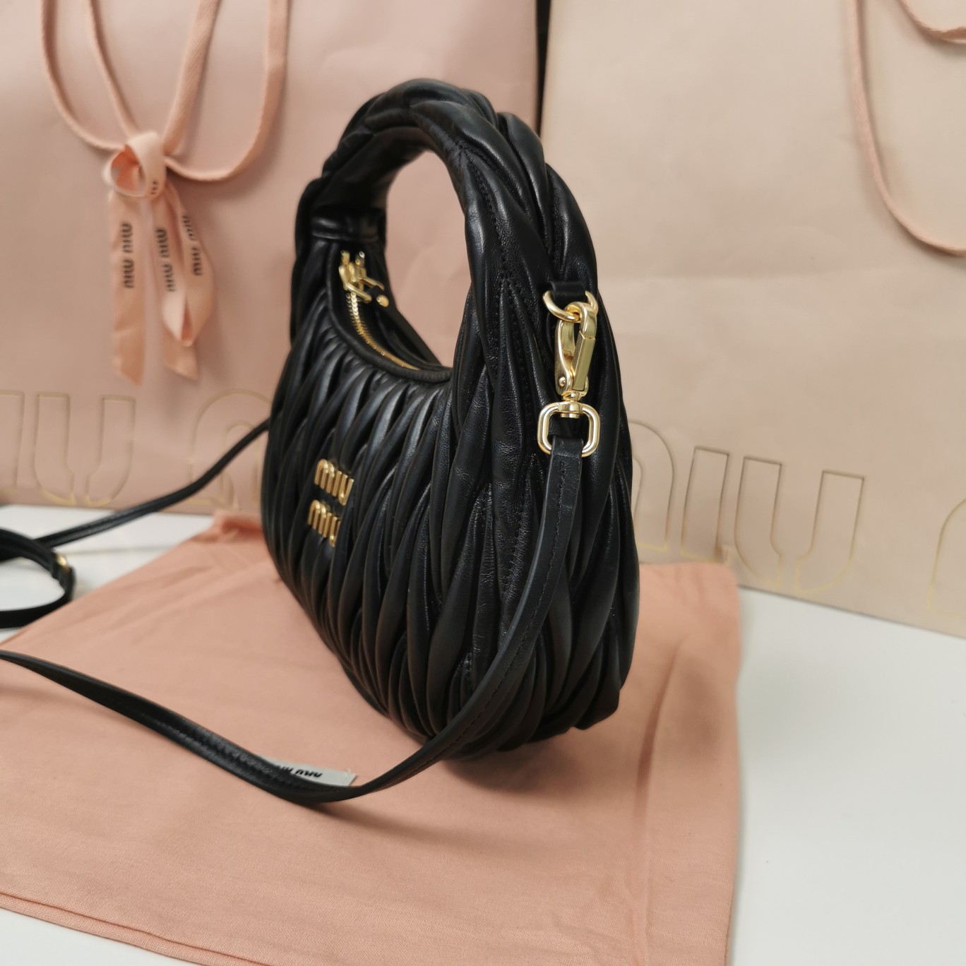 Miu Miu Wander Matelasse Nappa Leather Mini Hobo Bag