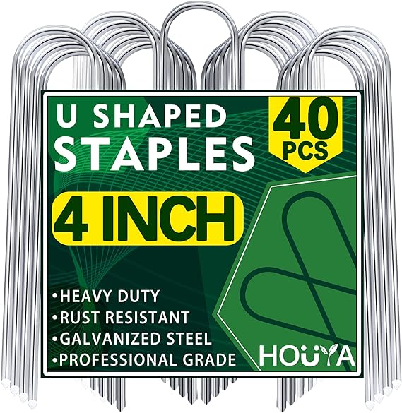 HOUYA U Shaped Garden Stakes 4 Inch 40 Pack