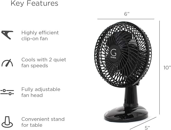 Genesis 6-Inch Clip Convertible Table-Top & Clip Fan
