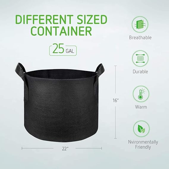 VIVOSUN 5-Pack 25 Gallon Plant Grow Bags, Heavy Duty Thickened Nonwoven Fabric Pots with Handles