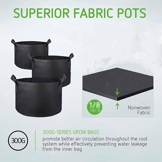 VIVOSUN 5-Pack 25 Gallon Plant Grow Bags, Heavy Duty Thickened Nonwoven Fabric Pots with Handles