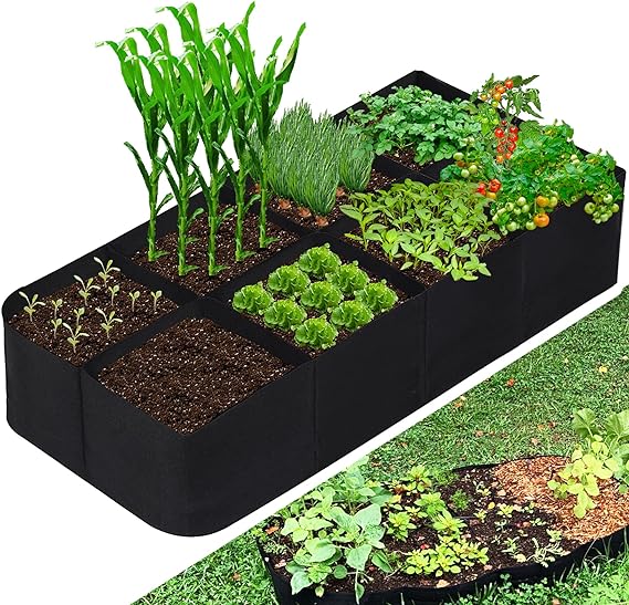 CJGQ Fabric Raised Garden Bed, 128 Gallon 8 Grids Plant Grow Bags, 3x6FT