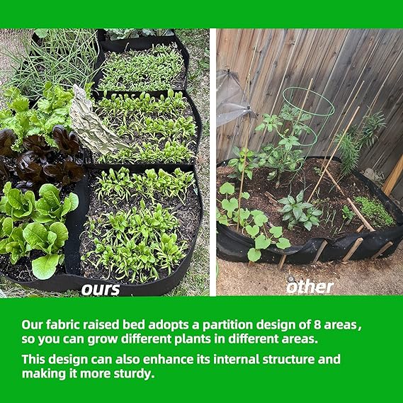 CJGQ Fabric Raised Garden Bed, 128 Gallon 8 Grids Plant Grow Bags, 3x6FT