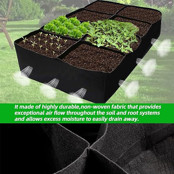 CJGQ Fabric Raised Garden Bed, 128 Gallon 8 Grids Plant Grow Bags, 3x6FT
