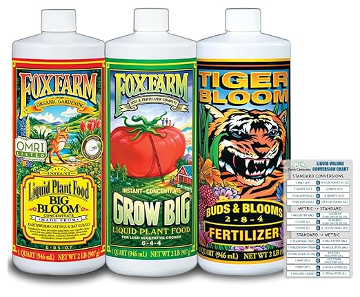 FoxFarm Liquid Nutrient Trio Soil Formula: Big Bloom, Grow Big, Tiger Bloom (160z, 32oz, & 128oz sizes)