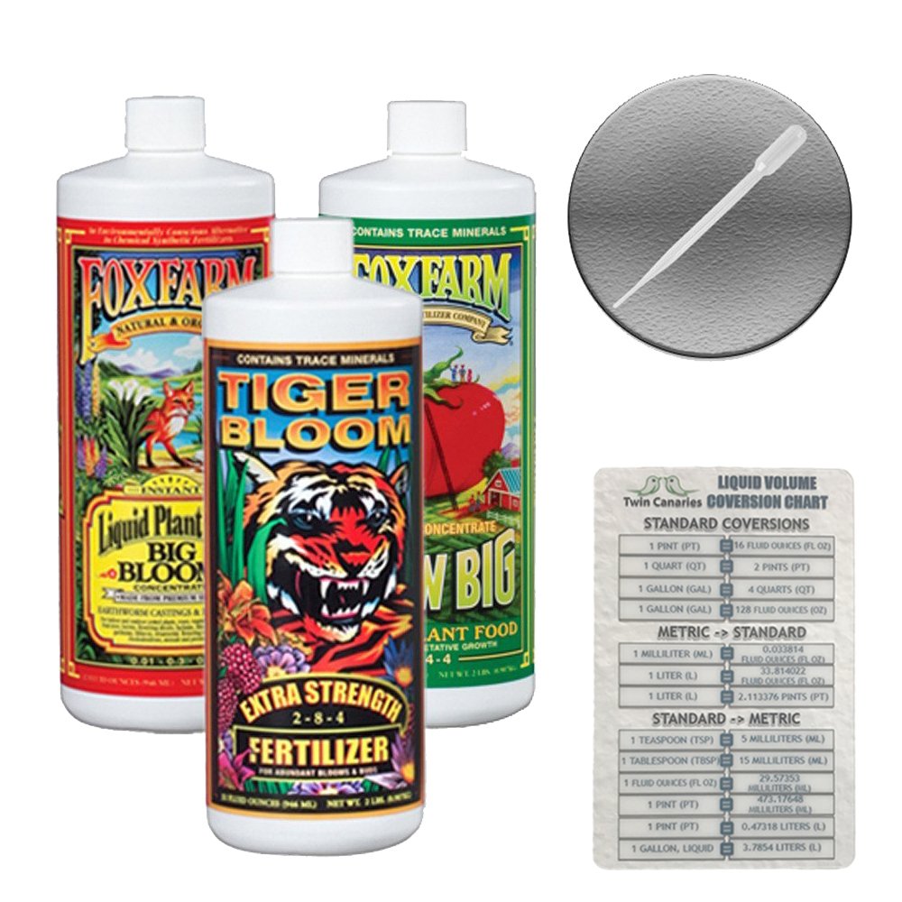 FoxFarm Liquid Nutrient Trio Soil Formula: Big Bloom, Grow Big, Tiger Bloom (160z, 32oz, & 128oz sizes)