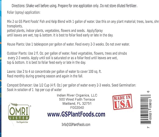 Fish & Kelp Fertilizer for Plants by GS Plant Foods Quart and Gallon