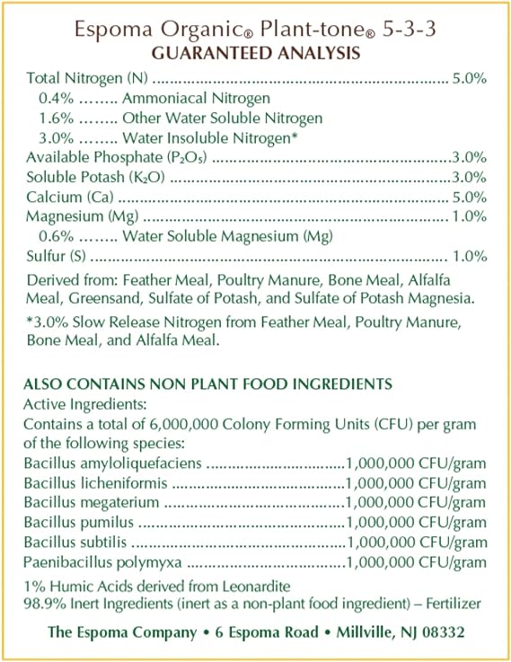 Espoma Organic Plant-Tone 5-3-3, 4 lb. Bag, 18 lb. Bag & 36 lb. Bag