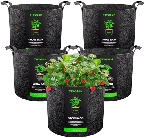 VIVOSUN 5-Pack 25 Gallon Plant Grow Bags, Heavy Duty Thickened Nonwoven Fabric Pots with Handles